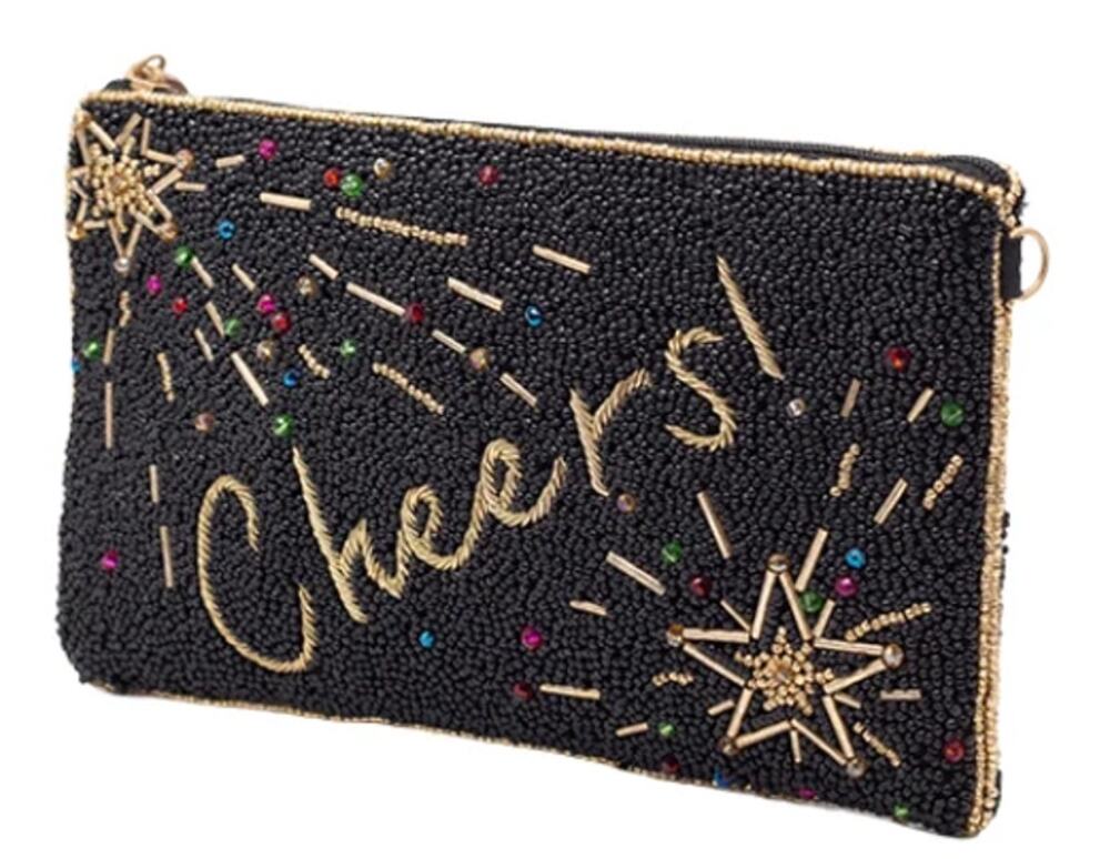 NWT Mary Frances Beaded Cheers Crossbody Cell Phone Bag Black Gold Multi
